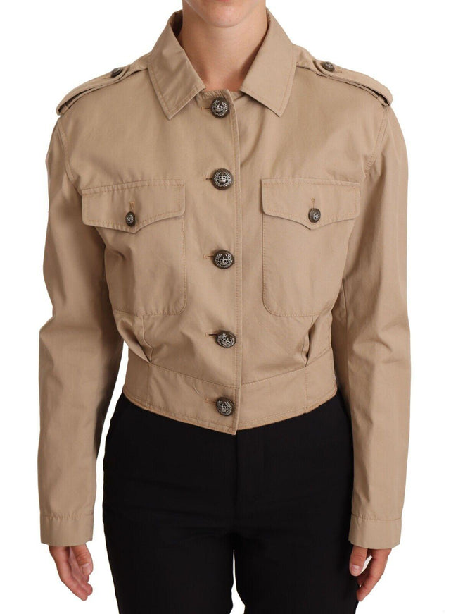 Dolce & Gabbana Beige Cropped Fitted Cotton Coat Jacket - Ellie Belle