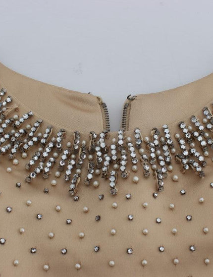Dolce & Gabbana Beige Crystal Embellished Gown Shift Dress - Ellie Belle