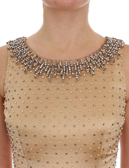 Dolce & Gabbana Beige Crystal Embellished Gown Shift Dress - Ellie Belle