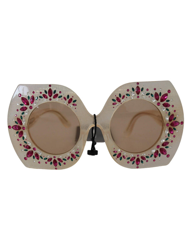 Dolce & Gabbana Beige Crystal Embellishment Round Frame DG4315 Sunglasses - Ellie Belle