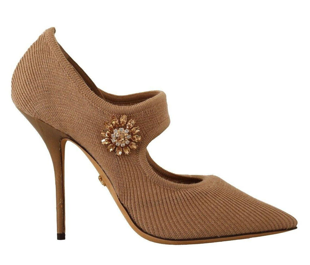 Dolce & Gabbana Beige Crystal Pointed Toe Pumps Mary Jane Shoes - Ellie Belle