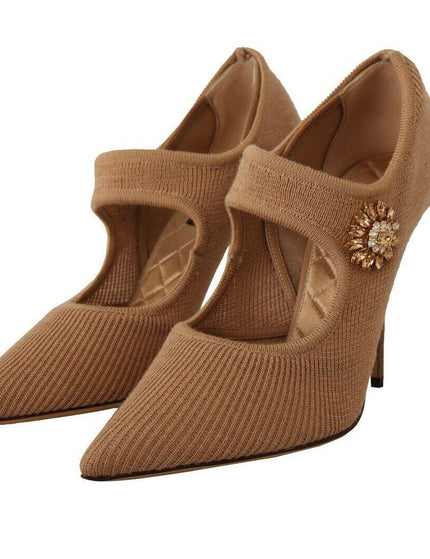 Dolce & Gabbana Beige Crystal Pointed Toe Pumps Mary Jane Shoes - Ellie Belle