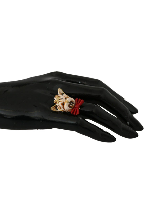 Dolce & Gabbana Beige Dog Pet Branded Accessory Gold Brass Resin Ring - Ellie Belle