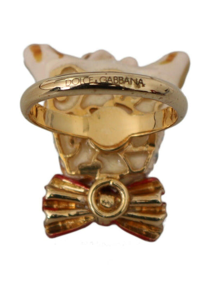 Dolce & Gabbana Beige Dog Pet Branded Accessory Gold Brass Resin Ring - Ellie Belle