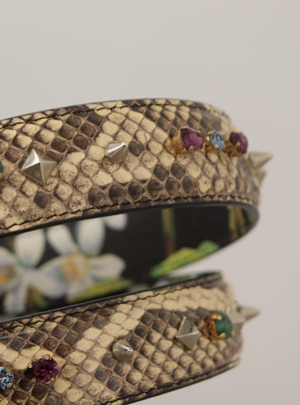 Dolce & Gabbana Beige Exotic Leather Crystals Reversible Shoulder Strap - Ellie Belle