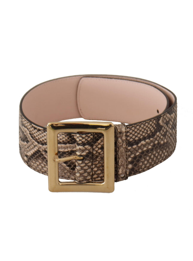 Dolce & Gabbana Beige Exotic Leather Wide Gold Metal Buckle Belt - Ellie Belle