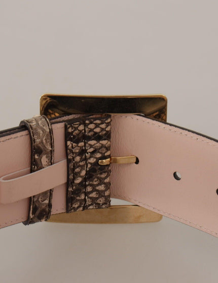 Dolce & Gabbana Beige Exotic Leather Wide Gold Metal Buckle Belt - Ellie Belle