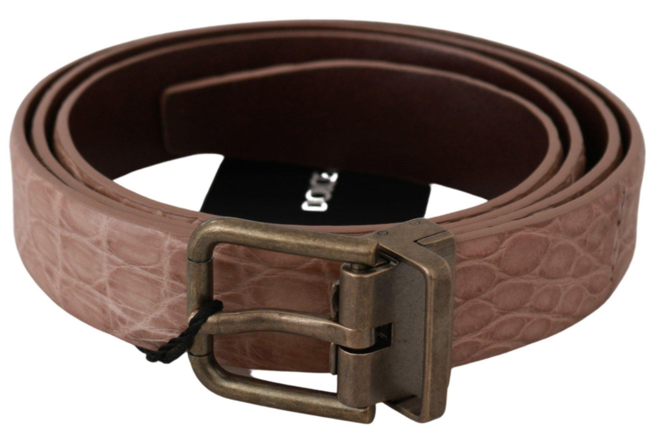 Dolce & Gabbana Beige Exotic Skin Gold Buckle Leather Belt - Ellie Belle