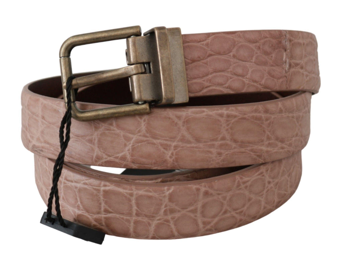 Dolce & Gabbana Beige Exotic Skin Gold Buckle Leather Belt - Ellie Belle