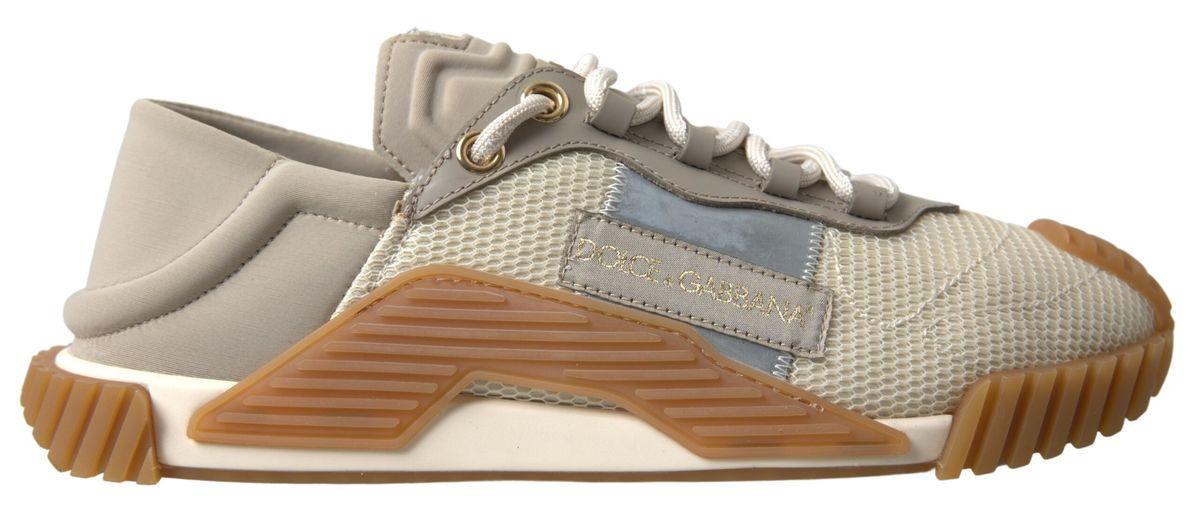 Dolce & Gabbana Beige Fabric Stretch Lace Up NS1 Sneakers - Ellie Belle