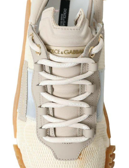 Dolce & Gabbana Beige Fabric Stretch Lace Up NS1 Sneakers - Ellie Belle