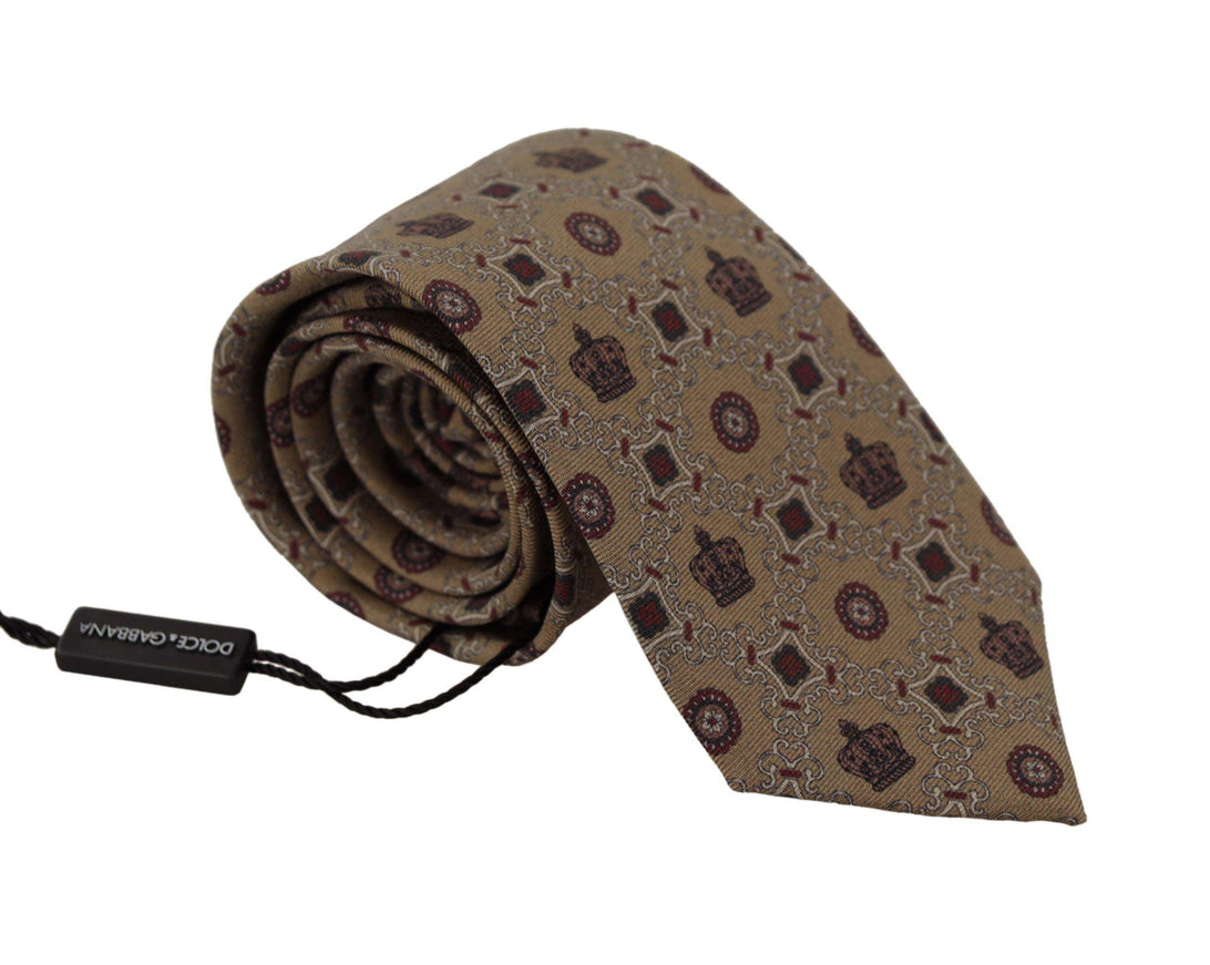 Dolce & Gabbana Beige Fantasy Print Silk Adjustable Necktie Accessory Tie - Ellie Belle