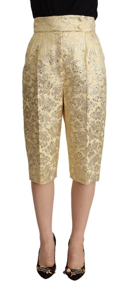 Dolce & Gabbana Beige Floral Brocade High Waist Trouser Cropped Pants - Ellie Belle