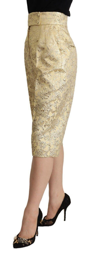 Dolce & Gabbana Beige Floral Brocade High Waist Trouser Cropped Pants - Ellie Belle