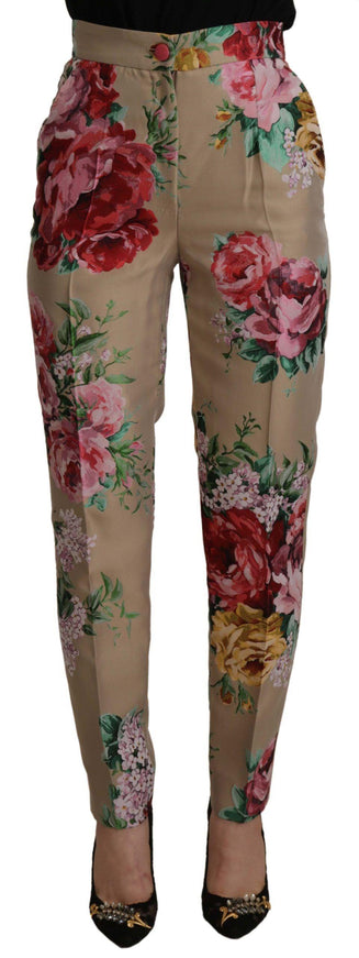 Dolce & Gabbana Beige Floral Dress Formal High Waist Pants - Ellie Belle