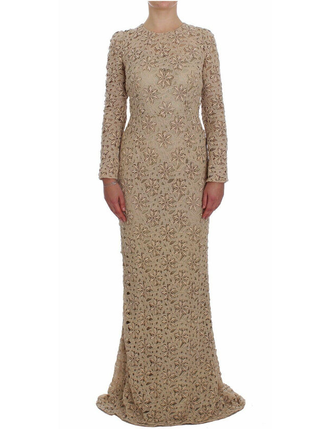 Dolce & Gabbana Beige Floral Lace Sheath Maxi Dress - Ellie Belle