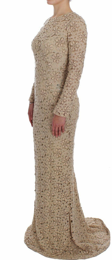 Dolce & Gabbana Beige Floral Lace Sheath Maxi Dress