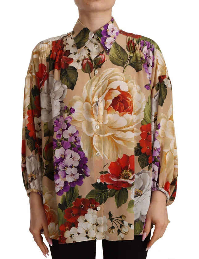 Dolce & Gabbana Beige Floral Print Long Sleeve Blouse Top - Ellie Belle
