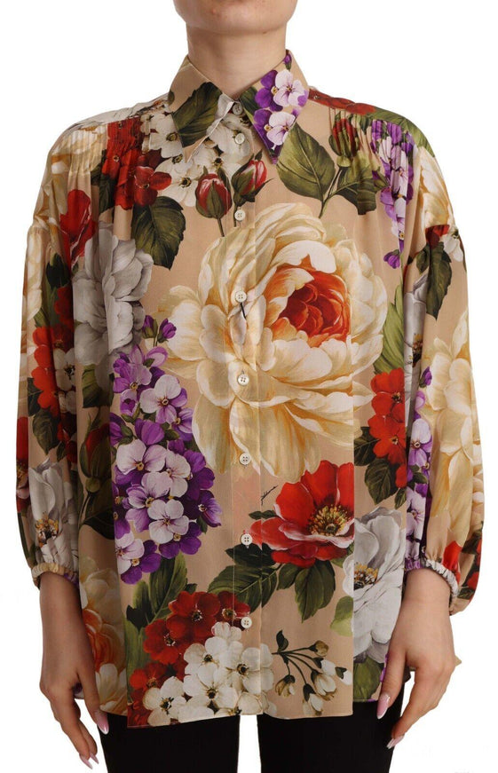 Dolce & Gabbana Beige Floral Print Long Sleeve Blouse Top - Ellie Belle