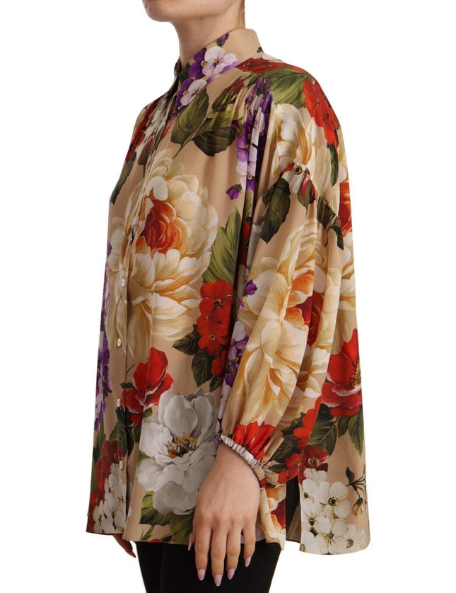 Dolce & Gabbana Beige Floral Print Long Sleeve Blouse Top - Ellie Belle