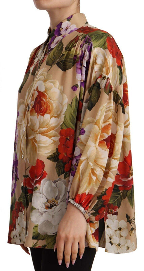 Dolce & Gabbana Beige Floral Print Long Sleeve Blouse Top - Ellie Belle