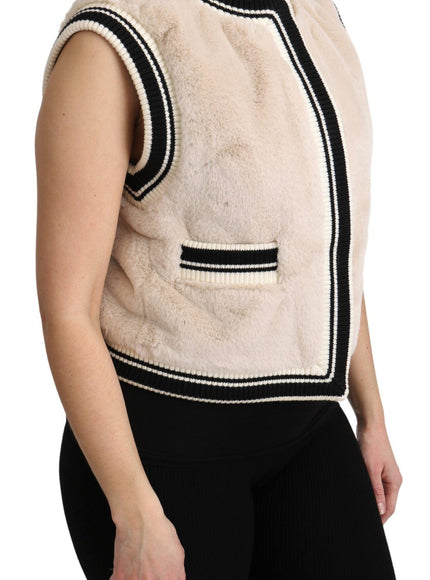 Dolce & Gabbana Beige Fur Sleeveless Vest Polyester Top - Ellie Belle