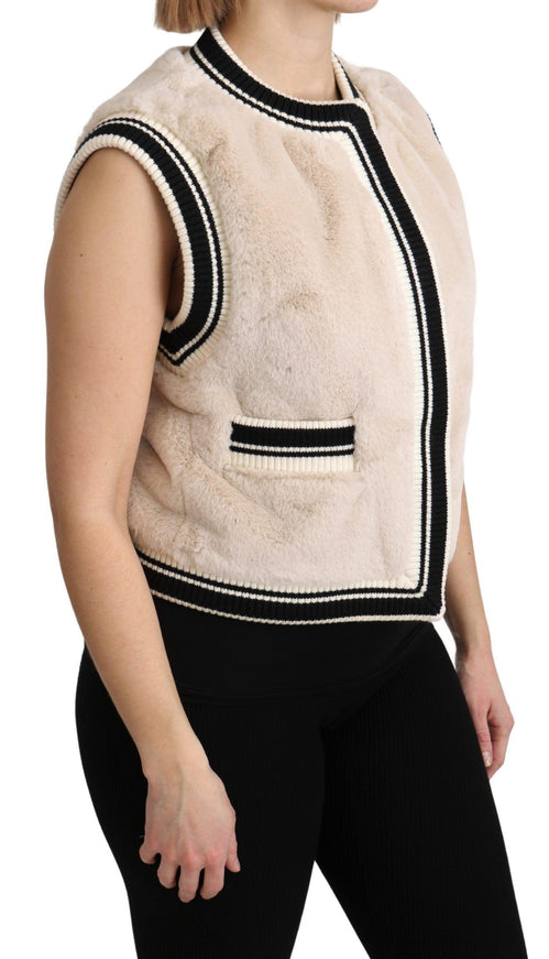 Dolce & Gabbana Beige Fur Sleeveless Vest Polyester Top