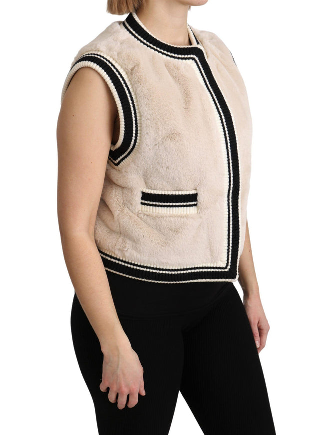 Dolce & Gabbana Beige Fur Sleeveless Vest Polyester Top - Ellie Belle