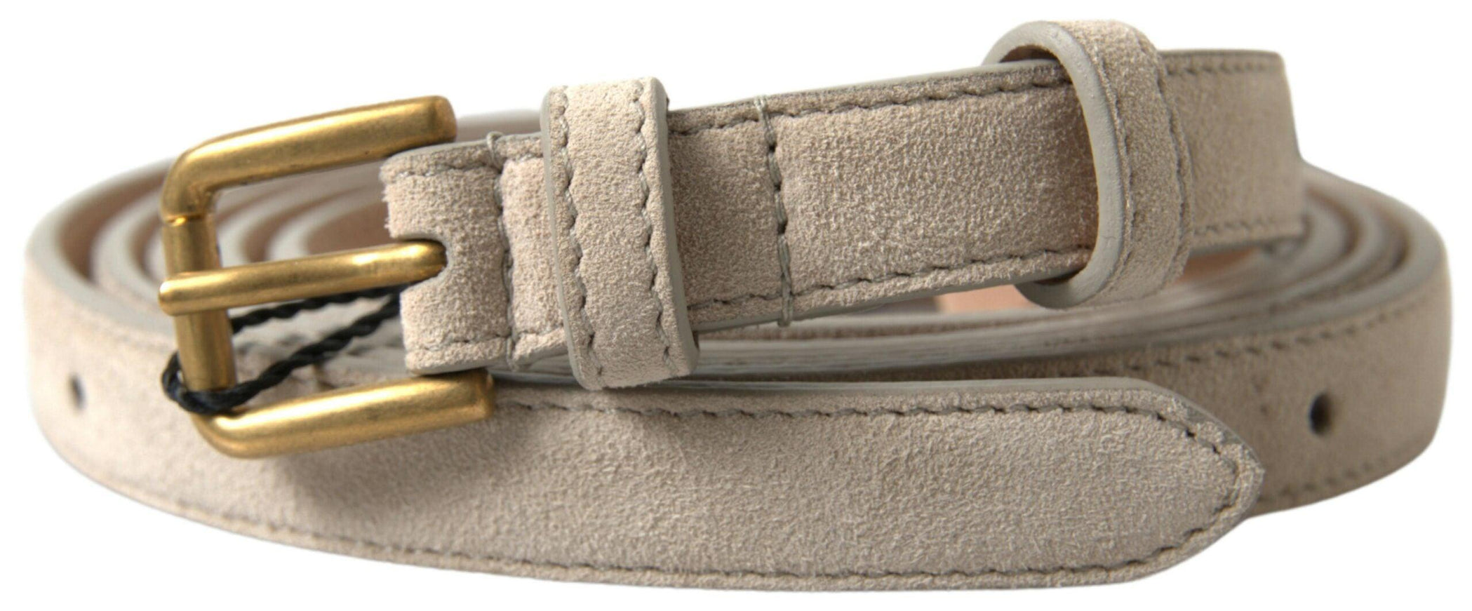 Dolce & Gabbana Beige Goatskin Leather Metal Buckle Belt - Ellie Belle