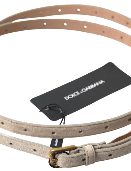 Dolce & Gabbana Beige Goatskin Leather Metal Buckle Belt - Ellie Belle