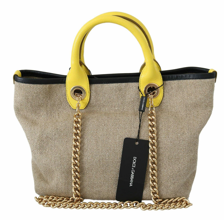 Dolce & Gabbana Beige Gold Chain Strap Shoulder Sling Purse Tote Bag - Ellie Belle