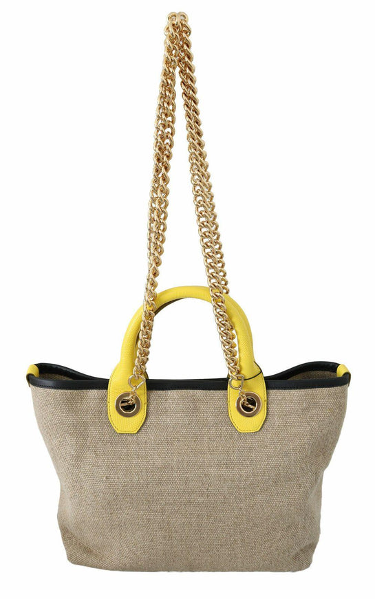 Dolce & Gabbana Beige Gold Chain Strap Shoulder Sling Purse Tote Bag - Ellie Belle