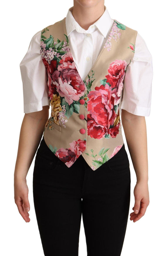 Dolce & Gabbana Beige Jacquard Floral Print Waistcoat Vest - Ellie Belle