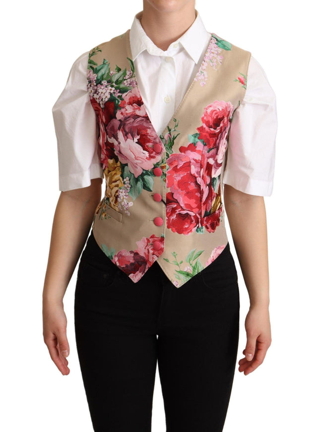 Dolce & Gabbana Beige Jacquard Floral Print Waistcoat Vest - Ellie Belle
