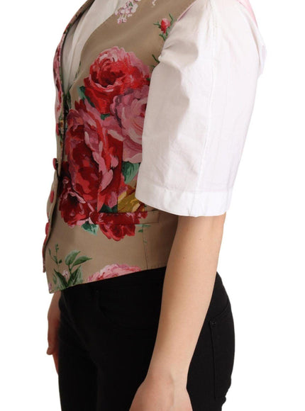 Dolce & Gabbana Beige Jacquard Floral Print Waistcoat Vest - Ellie Belle