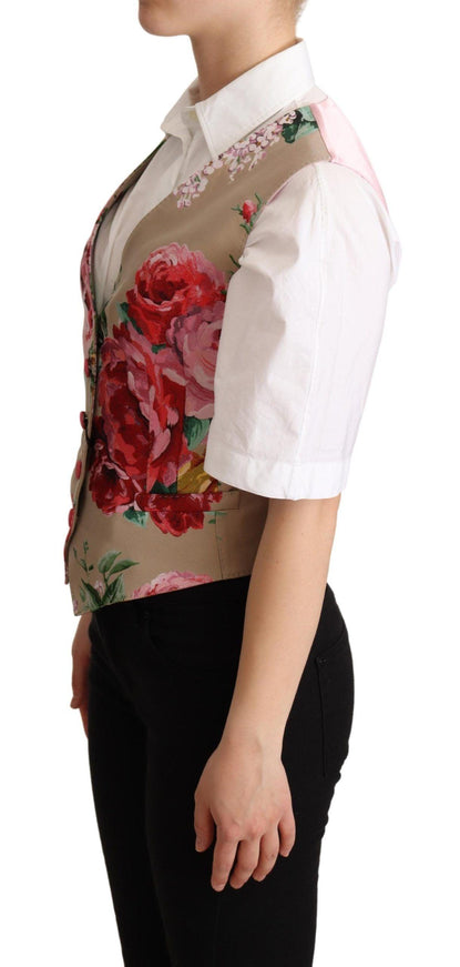 Dolce & Gabbana Beige Jacquard Floral Print Waistcoat Vest - Ellie Belle