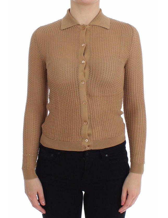 Dolce & Gabbana Beige Knitted Cotton Polo Cardigan Sweater