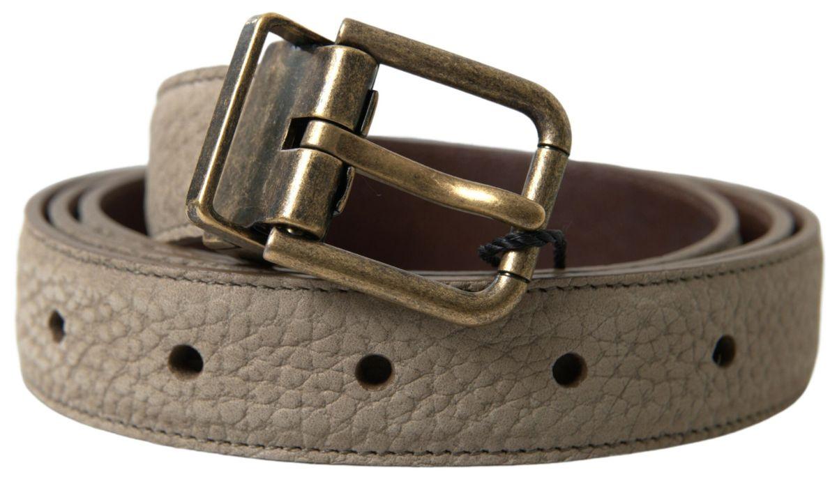 Dolce & Gabbana Beige Leather Gold Metal Buckle Men Belt - Ellie Belle