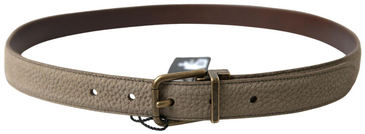 Dolce & Gabbana Beige Leather Gold Metal Buckle Men Belt - Ellie Belle