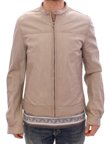 Dolce & Gabbana Beige Leather Jacket Biker Coat - Ellie Belle