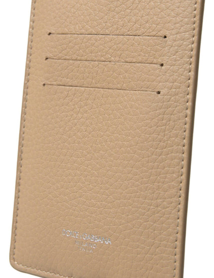 Dolce & Gabbana Beige Leather Lanyard Logo Card Holder Men Wallet - Ellie Belle