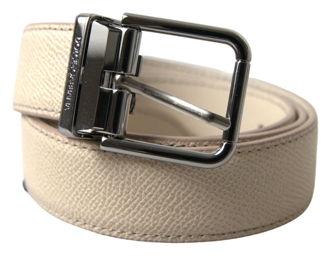 Dolce & Gabbana Beige Leather Metal Buckle Men Cintura Belt - Ellie Belle