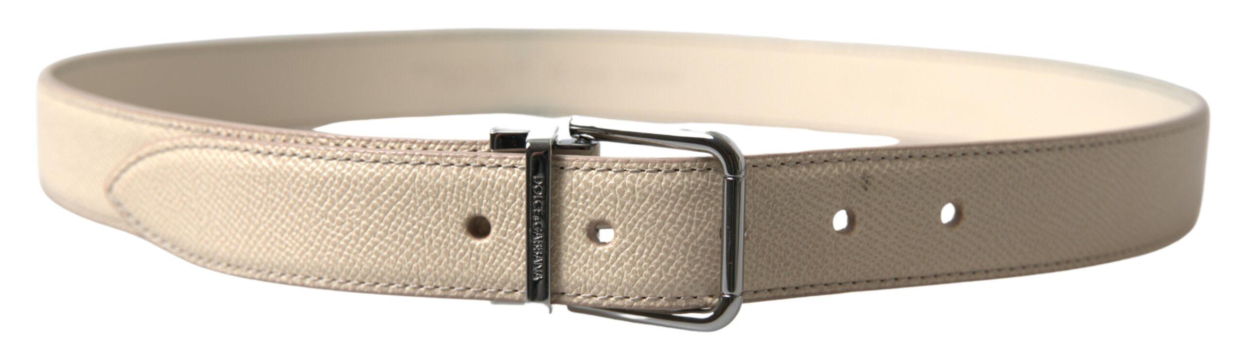 Dolce & Gabbana Beige Leather Metal Buckle Men Cintura Belt - Ellie Belle