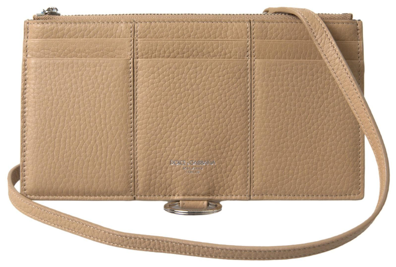 Dolce & Gabbana Beige Leather Shoulder Cardholder Shoulder Strap Wallet - Ellie Belle