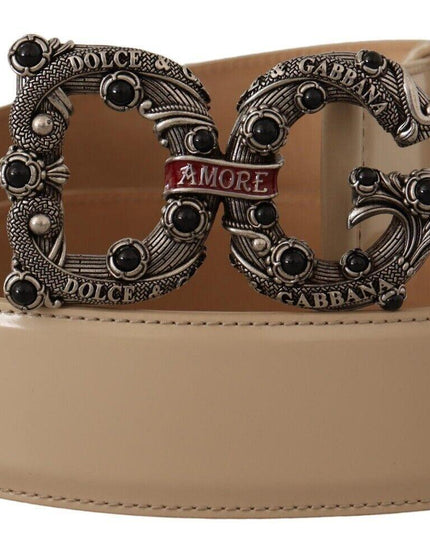 Dolce & Gabbana Beige Leather Silver Logo Buckle Amore Belt - Ellie Belle