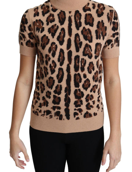 Dolce & Gabbana Beige Leopard Cashmere Print Turtleneck Top - Ellie Belle