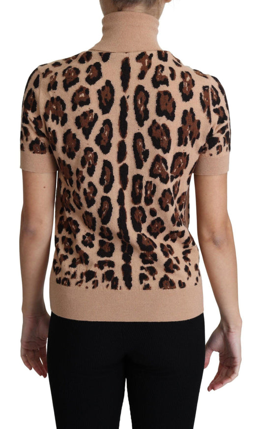 Dolce & Gabbana Beige Leopard Cashmere Print Turtleneck Top