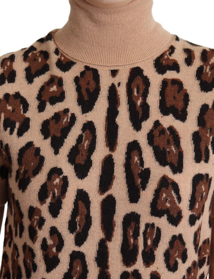 Dolce & Gabbana Beige Leopard Cashmere Print Turtleneck Top - Ellie Belle