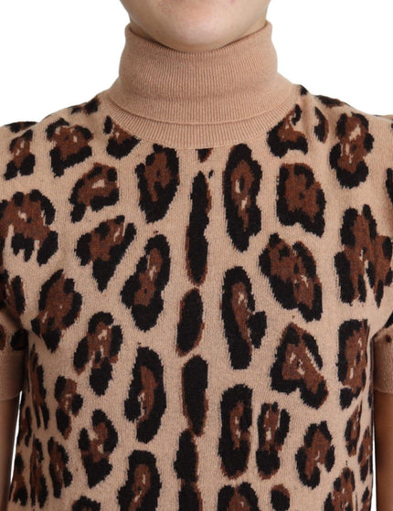 Dolce & Gabbana Beige Leopard Print Virgin Wool Turtleneck Top - Ellie Belle