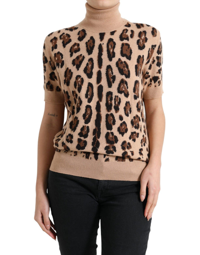 Dolce & Gabbana Beige Leopard Print Wool Turtleneck Top - Ellie Belle